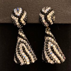 VTG RICHARD KERR Black & Silver Crystal Zebra Drop Earrings